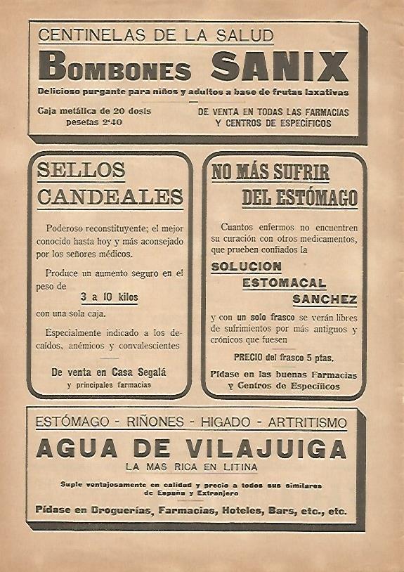 LAMINA 15205: Publicidad de Bombones Sanix y Agua de Vilajuiga