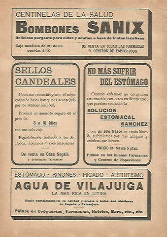 LAMINA 15205: Publicidad de Bombones Sanix y Agua de Vilajuiga