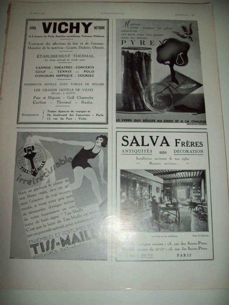 LAMINA 15078: Publicidad de Vichy, Salva Freres, Pyrex y Tiss-Maille