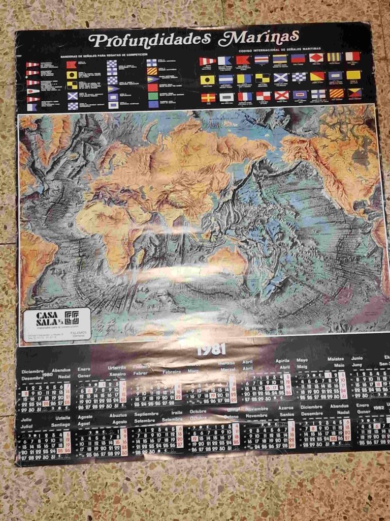 Poster, calendario (1981): Profundidades Maritimas. Codigo Internacional de señales maritimas, Banderas de señales para regatas