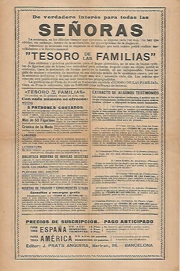 LAMINA 15995: Publicidad de la revista Tesoro de las Familias