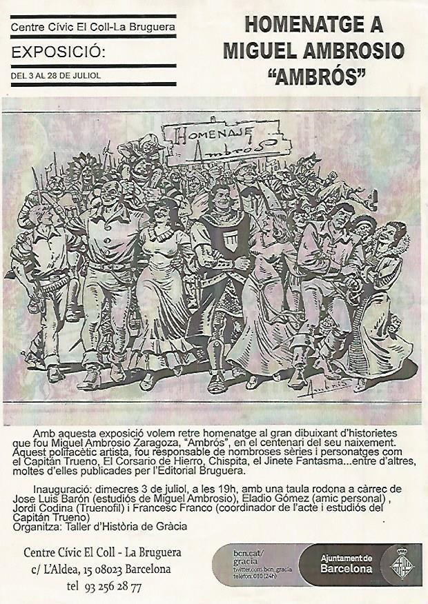 LAMINA 16099: Publicidad de la Expposicion Homenatge a Miguel Ambrosio "Ambros". Centre Civic El Coll. Barcelona