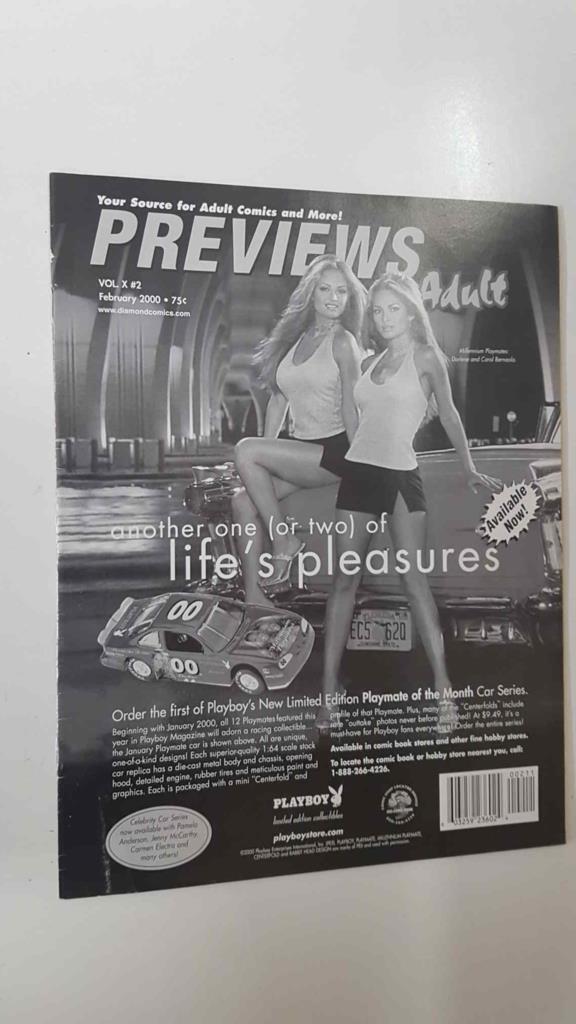 Revista: Previews Adult vol. 10 num 2, february 2000. Portada: Millennium Playmates (Darlene and Carol Bernaola)