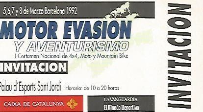 LAMINA 17754: Invitacion para Motor Evasion y Aventurismo, Palau Sant Jordi, 5 al 8 de marzo de 1992