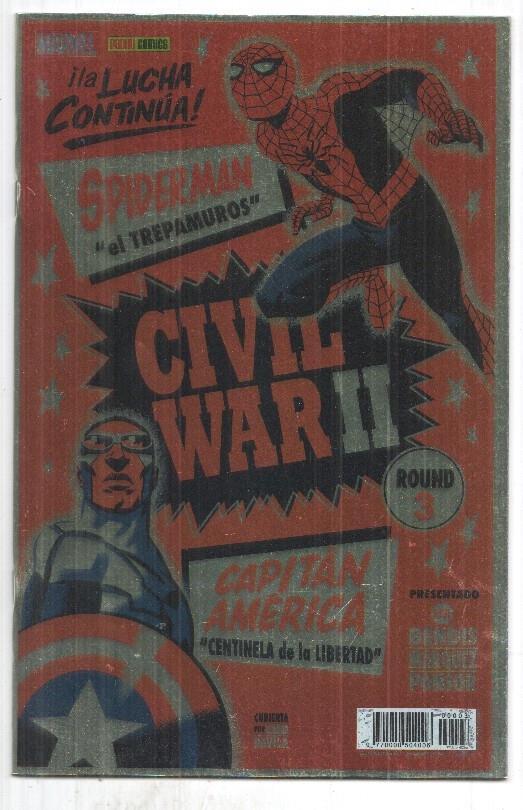 Marvel, Panini: Civil War II num 3, noviembre 2016. Cubierta metalizada (por Cho Davila). Spiderman, Capitan America