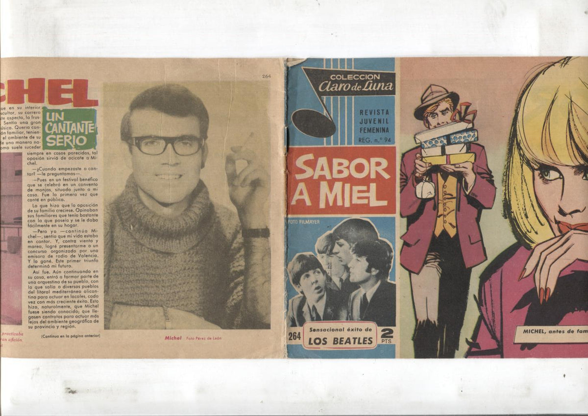 Coleccion Claro de Luna numero 264: trasera ficha Michel, letra Sabor a miel de The Beatles