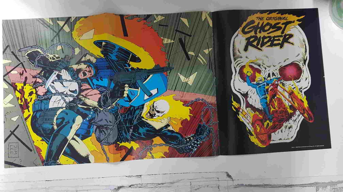 Poster doble: Ghost Rider (El Motorista Fantasma) vs Punisher por Jim Lee. Proveniente de Ghost Rider Poster Magazine vol. 1 num 1