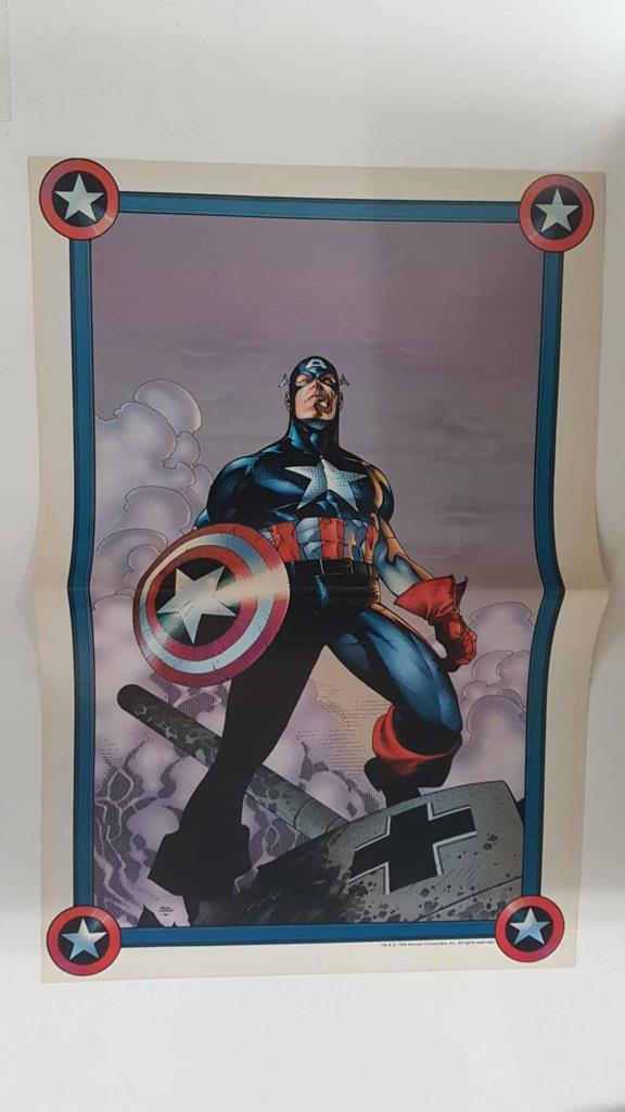 Poster doble: Capitan America - The X-Men (Arthur Adams). Proviene de Marvel Poster Magazine vol 1 num 1, August 2001