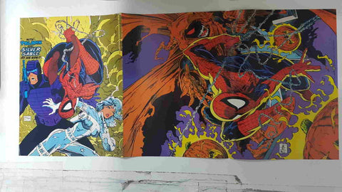 Poster doble: Spiderman contra Duende Verde McFarlane - Motorista Fantasma. Procede de The Marvel Poster Book vol 1 num 1