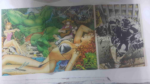 Poster doble: Hulk tomando el sol - Hulk Gris levantando un tanque. The Incredible Hulk Poster Magazine vol 1 num 1