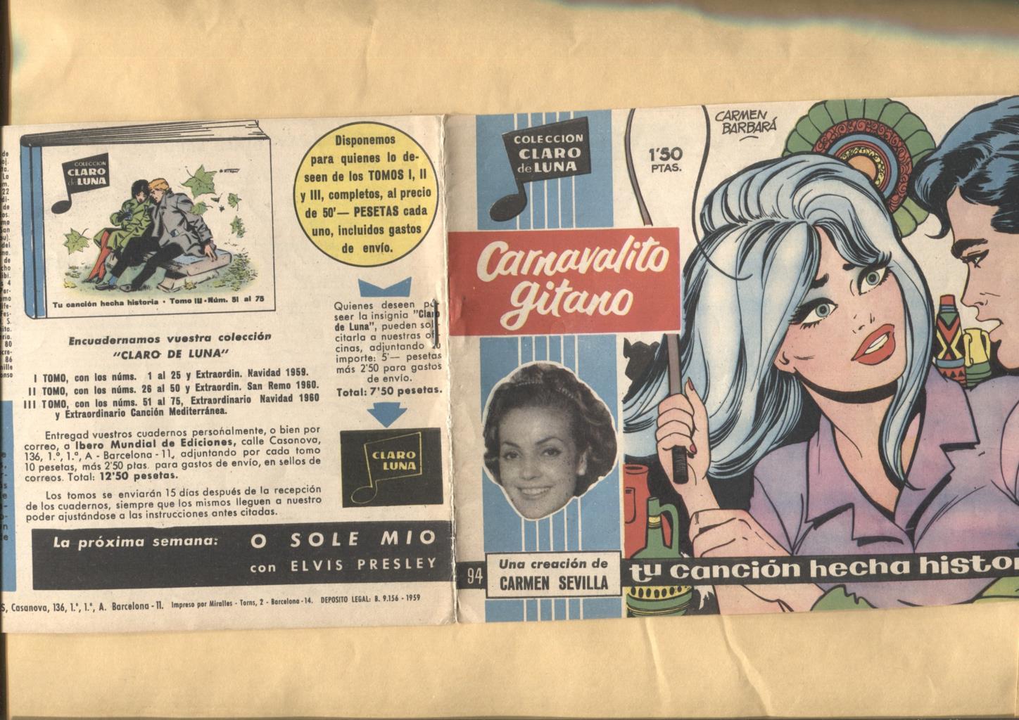 Claro de Luna numero 094: Carnavalito Gitano de Carmen Sevilla (numerado 2 en trasera)