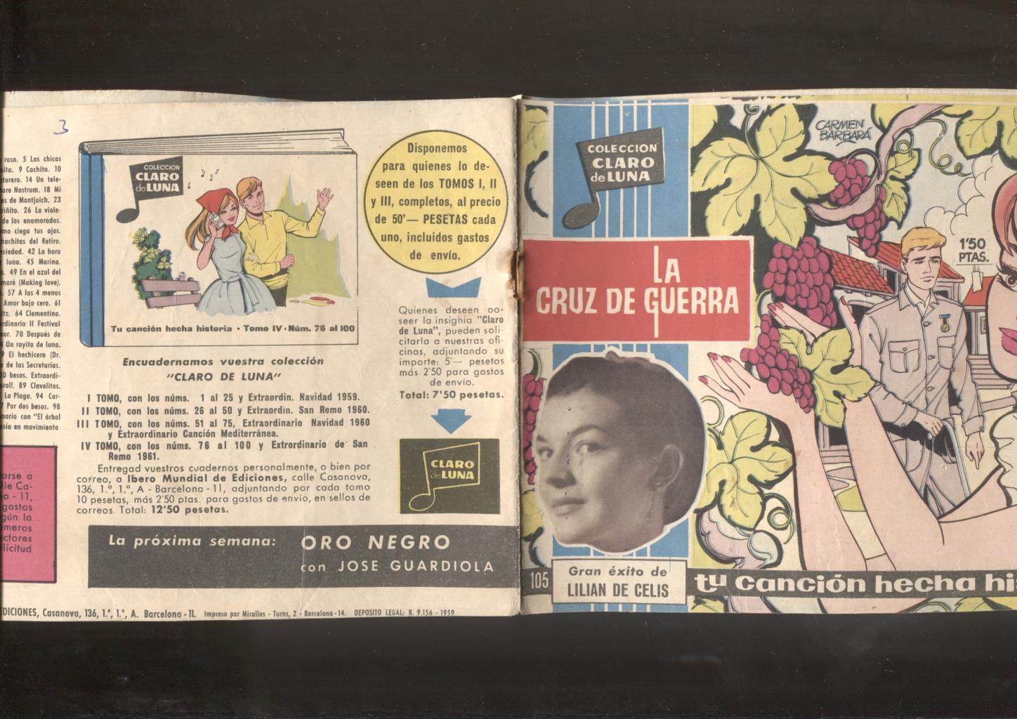 Claro de Luna numero 105: La cruz de guerra de Lilian de Celis (numerada 3 en trasera)