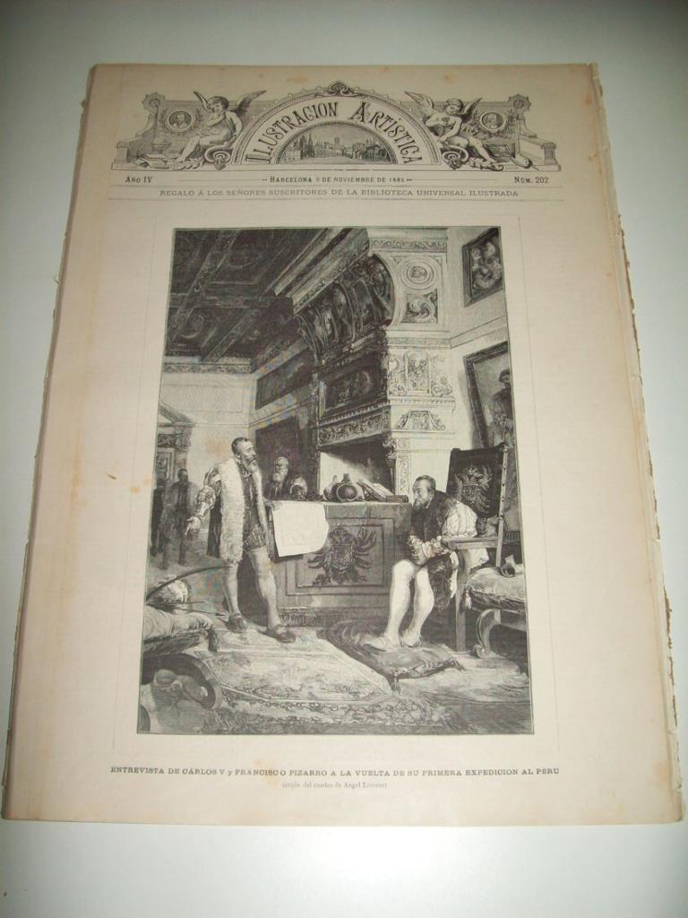 LAMINA ILUSTRACION ARTISTICA 19831:  Entrevista de Carlos V y Francisco Pizarro a la vuelta de la primera expedicion