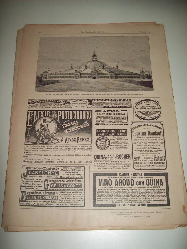 LAMINA ILUSTRACION ARTISTICA 19878: Palacio de la Exposicion Universal de Lyon