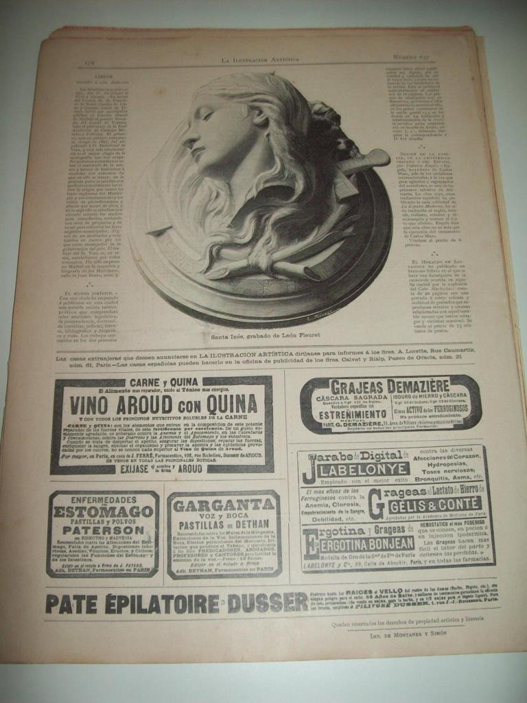 LAMINA ILUSTRACION ARTISTICA 19928: Santa Ines, grabado de Fleuret