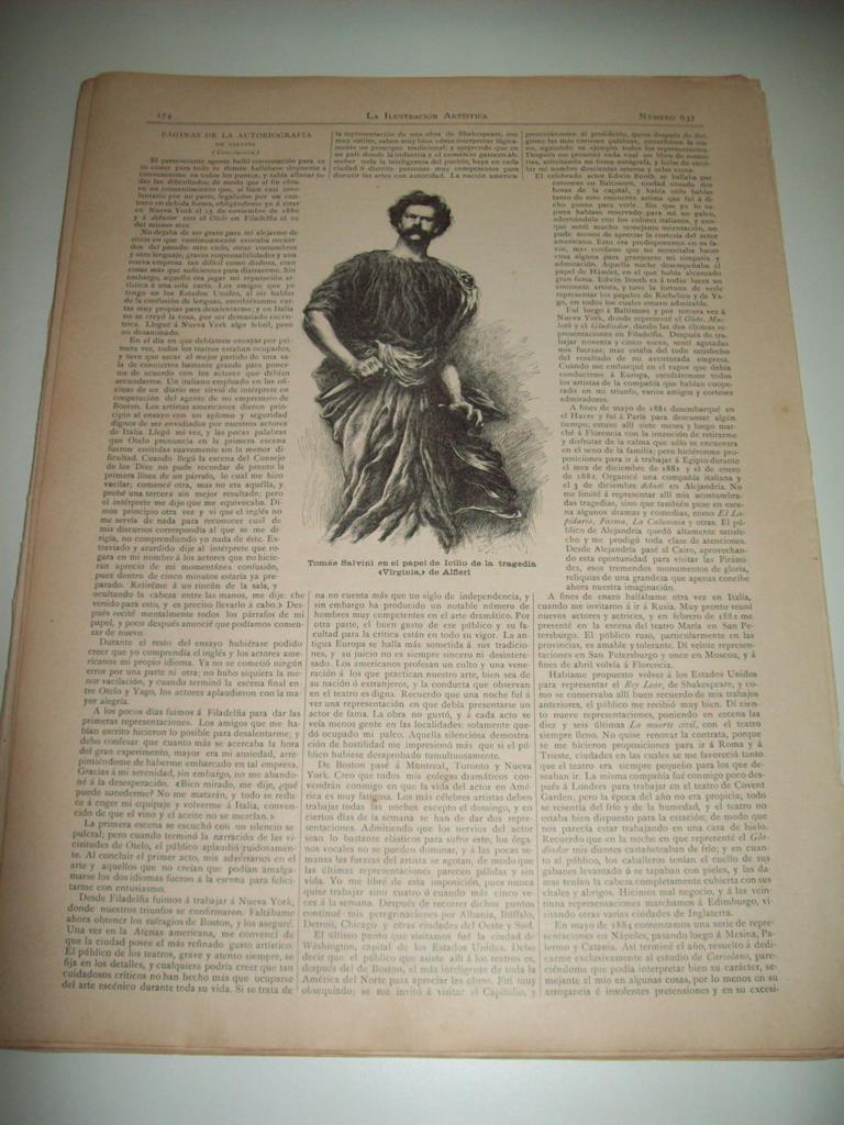 LAMINA ILUSTRACION ARTISTICA 19927: Tomas Salvini en Virginia de Alferi