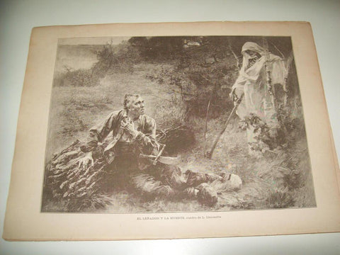 LAMINA ILUSTRACION ARTISTICA 19939: El leñador y la muerte, por L. Lhermitte