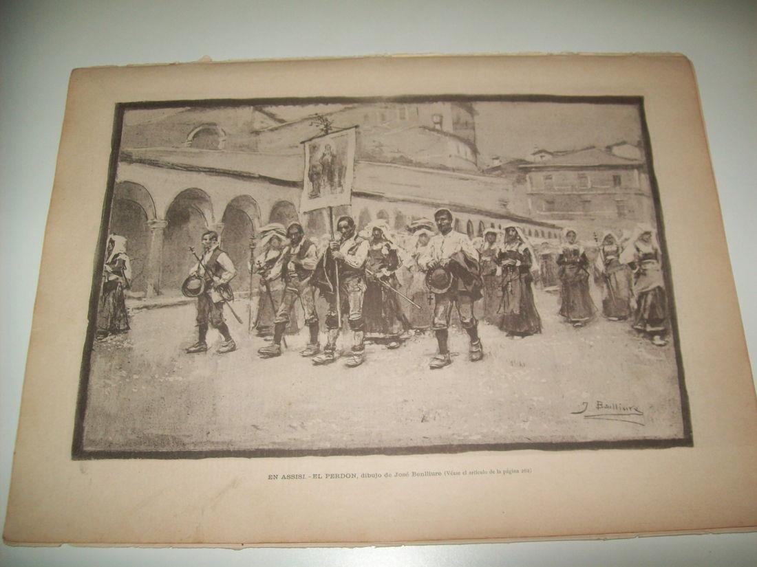 LAMINA ILUSTRACION ARTISTICA 19891: En Assissi, por J. Benlliure