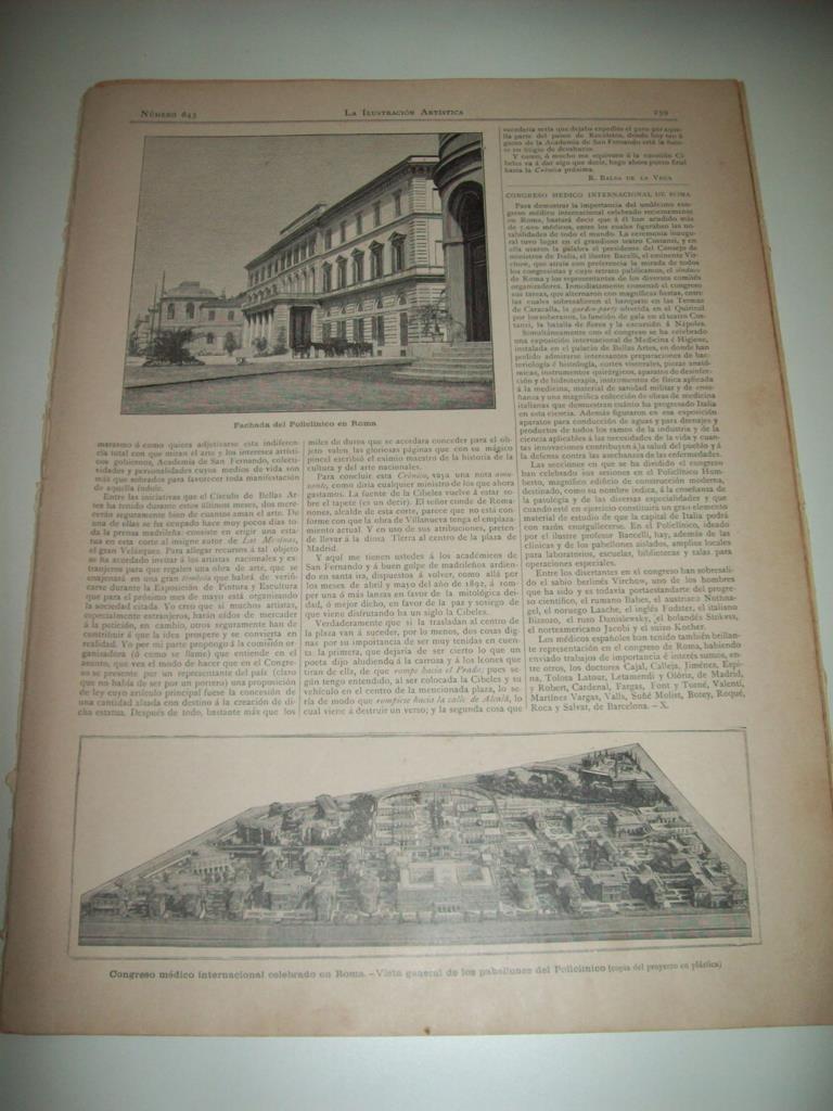 LAMINA ILUSTRACION ARTISTICA 19888: Fachada del Policlinico de Roma