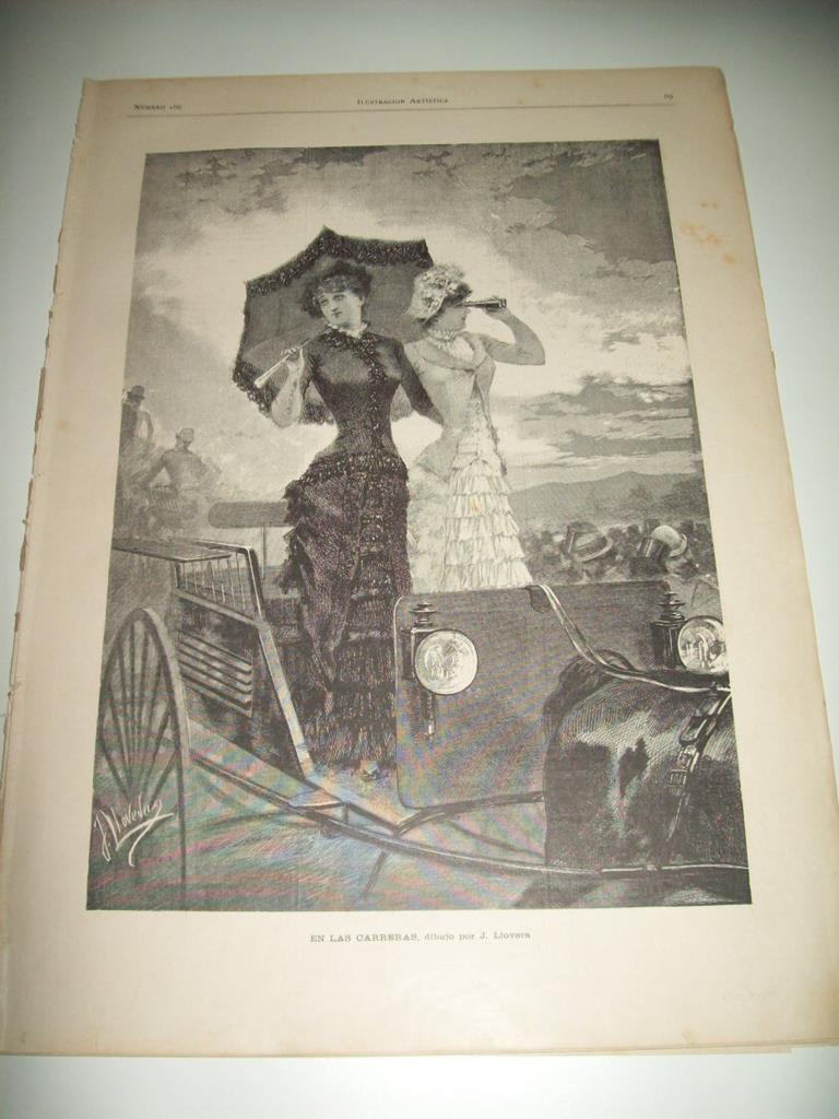 LAMINA ILUSTRACION ARTISTICA 19671: En las carreras, por J. Llovera
