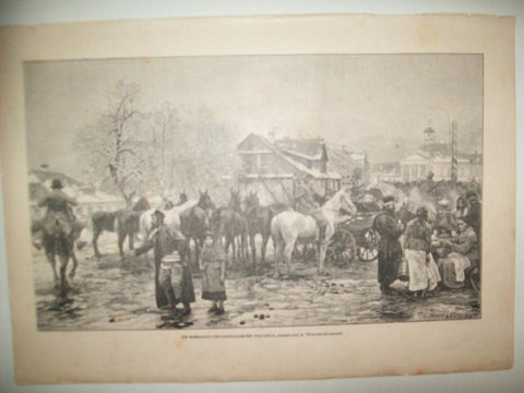 LAMINA ILUSTRACION ARTISTICA 19634: Un mercado de caballos en Polonia, por A. Wiernsz