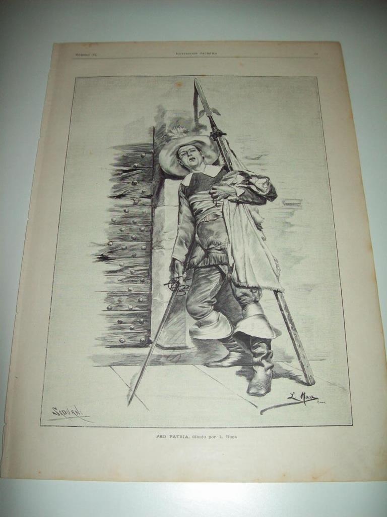 LAMINA ILUSTRACION ARTISTICA 19666: Pro Patria, dibujo de L. Roca