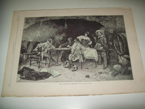 LAMINA ILUSTRACION ARTISTICA 19715: Una partida de cartas, por M. Lovatti