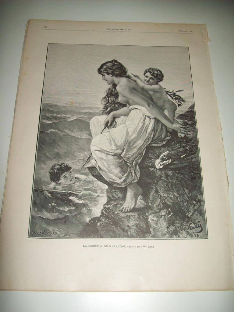 LAMINA ILUSTRACION ARTISTICA 19764: La escuela de natacion, por W. Kray