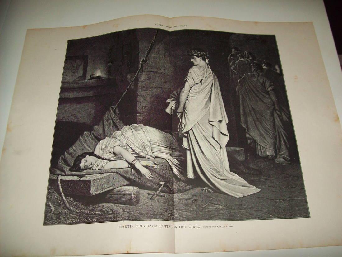 LAMINA ILUSTRACION ARTISTICA 19776: Martir cristiana retirada del circo, por C. Piloty