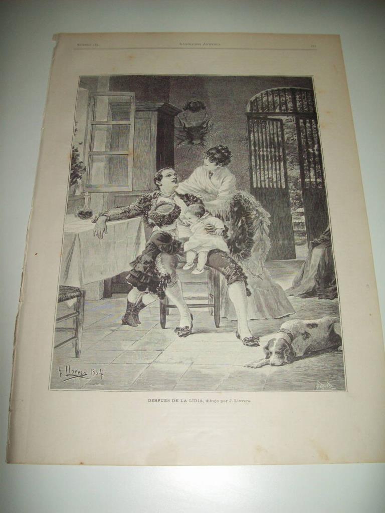LAMINA ILUSTRACION ARTISTICA 19756: Despues de la lidia, por J. Llovera