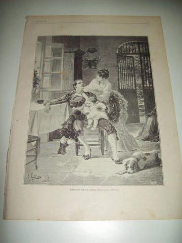 LAMINA ILUSTRACION ARTISTICA 19756: Despues de la lidia, por J. Llovera