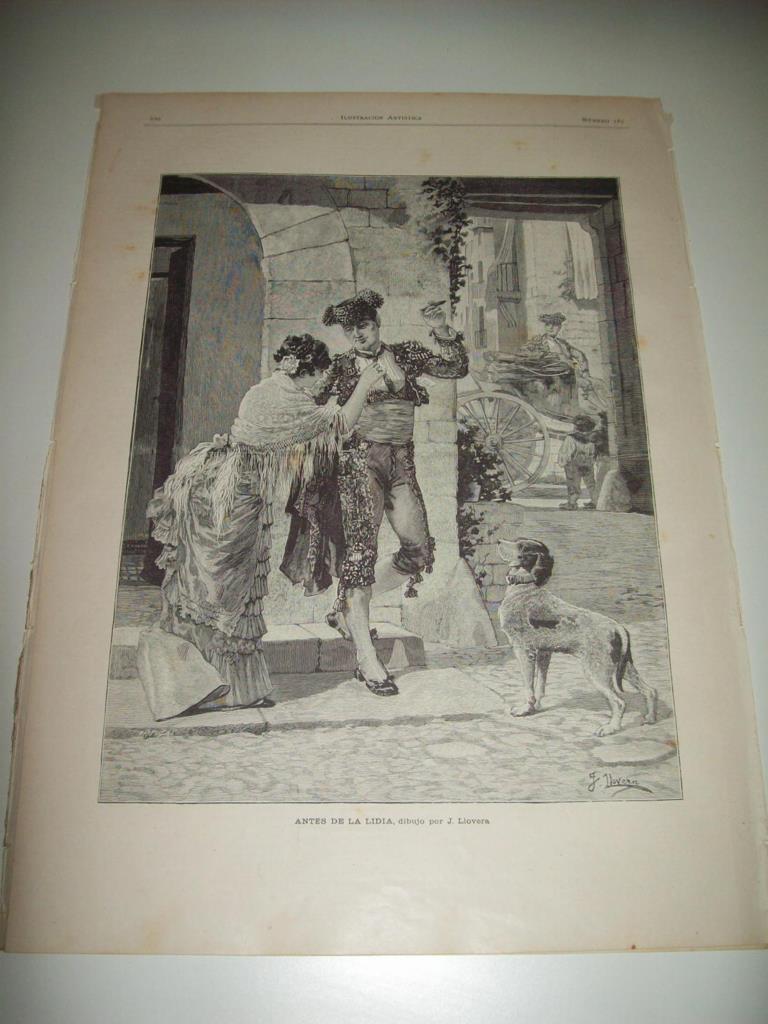 LAMINA ILUSTRACION ARTISTICA 19755: Antes de la lidia, por J. Llovera