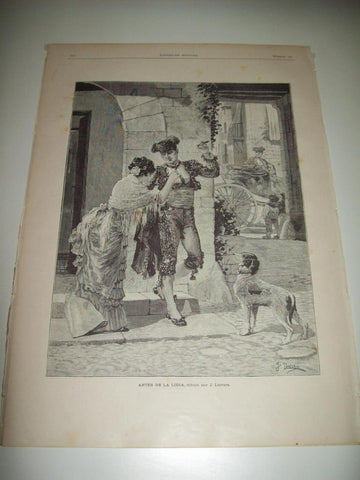 LAMINA ILUSTRACION ARTISTICA 19755: Antes de la lidia, por J. Llovera