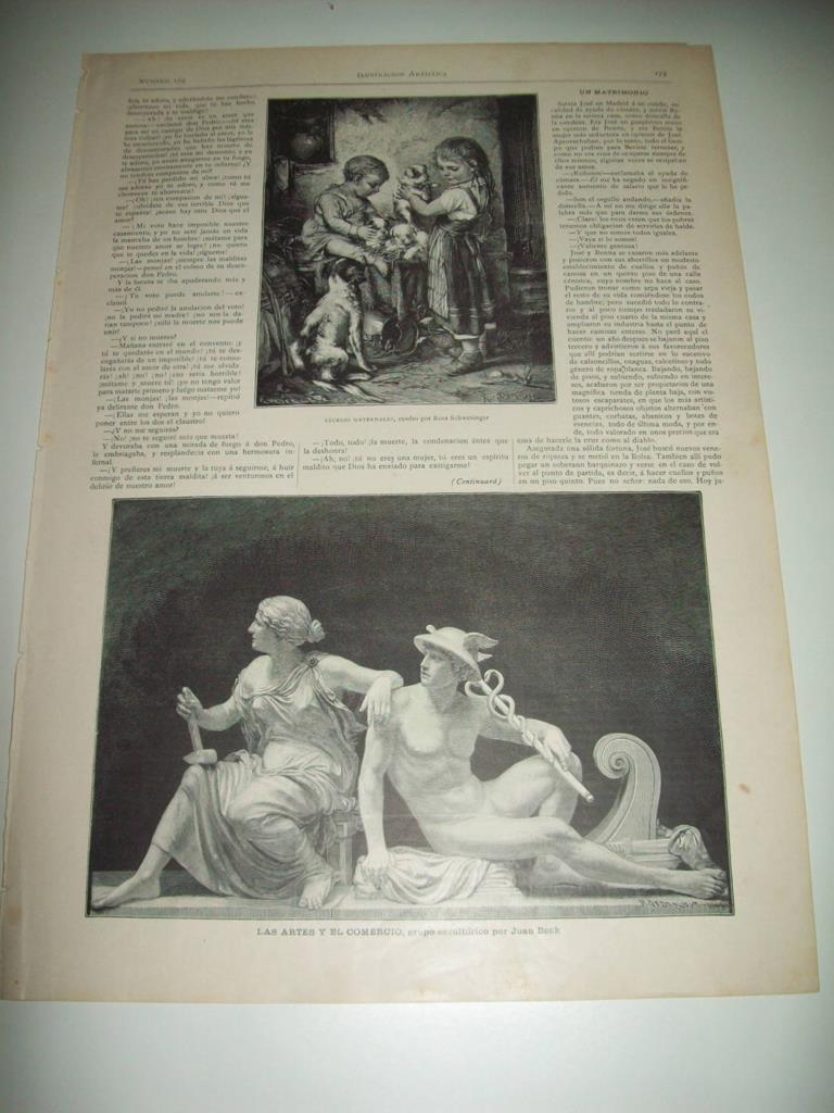 LAMINA ILUSTRACION ARTISTICA 19729: Las Artes y el Comercio, por J. Benk