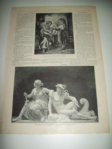 LAMINA ILUSTRACION ARTISTICA 19729: Las Artes y el Comercio, por J. Benk