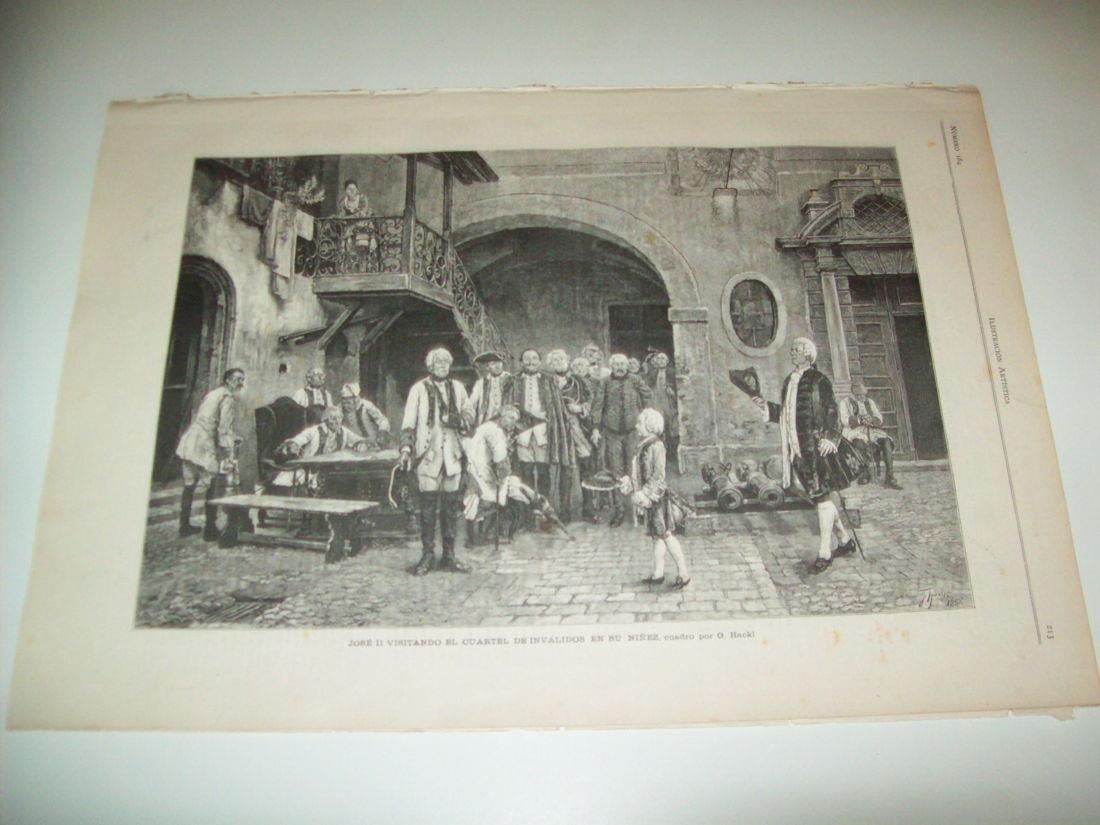 LAMINA ILUSTRACION ARTISTICA 19752: Jose II visitando el cuartel de invalidos