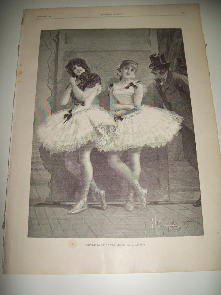 LAMINA ILUSTRACION ARTISTICA 19743: Entre bastidores, por J. Llovera
