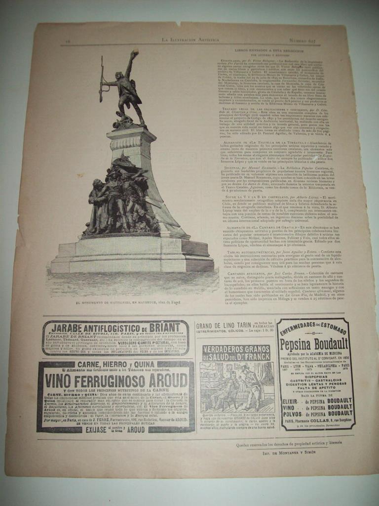 LAMINA ILUSTRACION ARTISTICA 19958: Monumento de Wattignies en Maubeuge