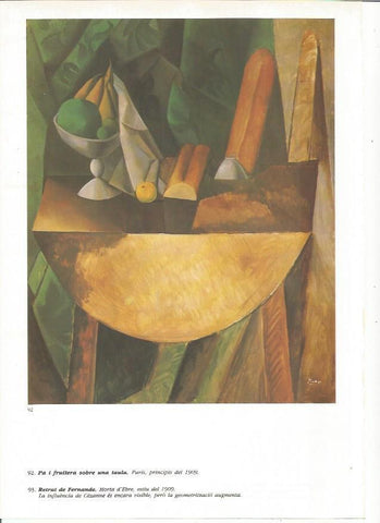 LAMINA 19400: Pan y frutero encima de una mesa