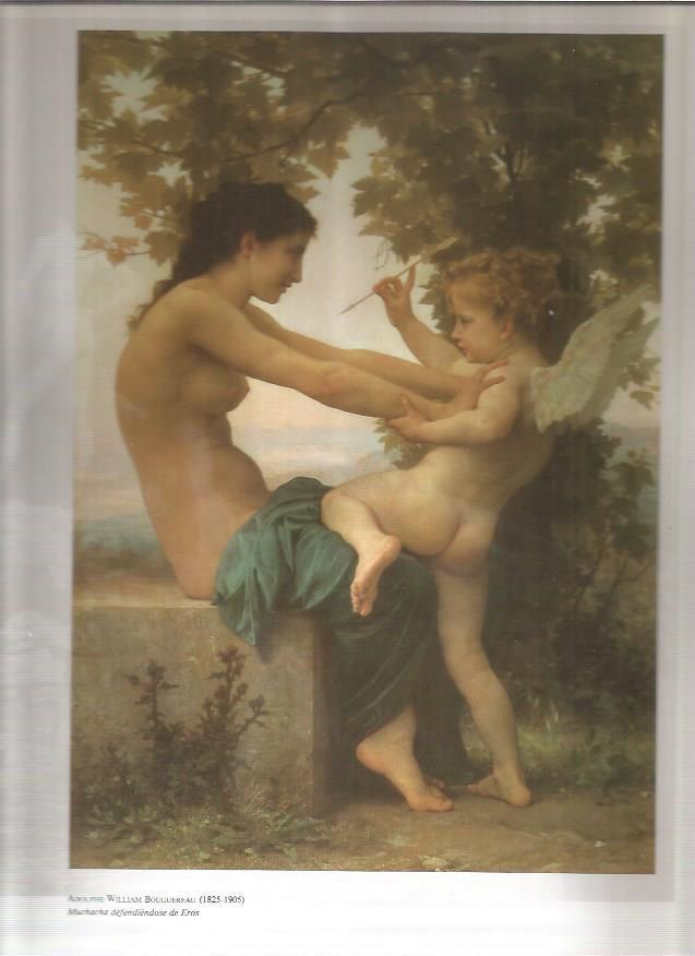 LAMINA 19481: Muchacha defendiendose de Eros, por Bouguereau