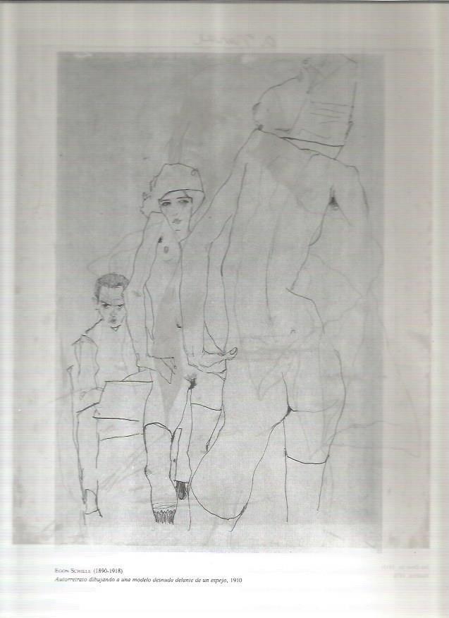 LAMINA 19509: Autorretrato dibujando a una modelo desnuda delante de un espejo, por E. Schiele