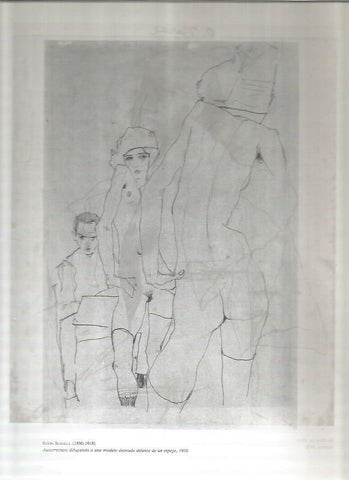 LAMINA 19509: Autorretrato dibujando a una modelo desnuda delante de un espejo, por E. Schiele