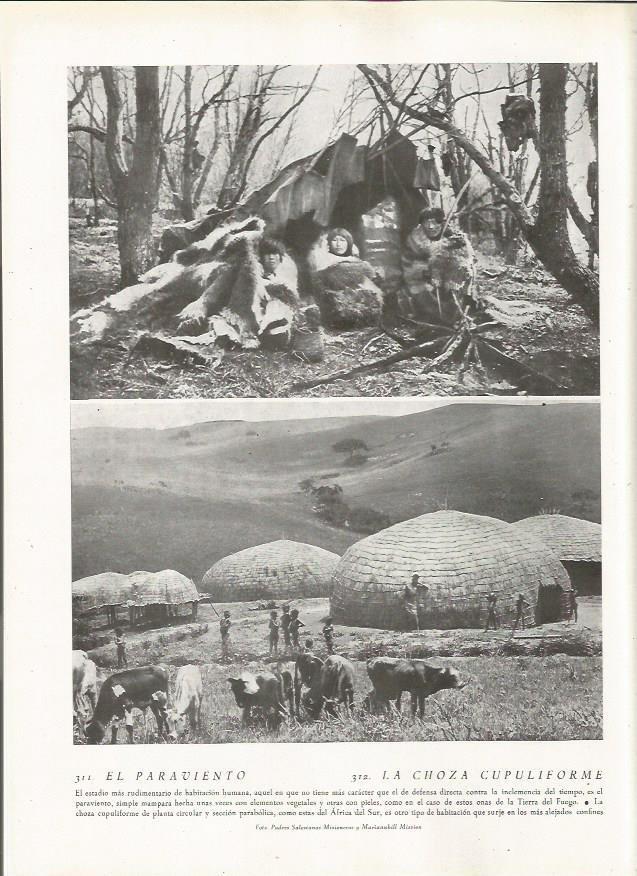 LAMINA 22849: Onas de Tierra del Fuego y chozas en Africa