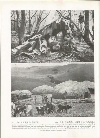 LAMINA 22849: Onas de Tierra del Fuego y chozas en Africa