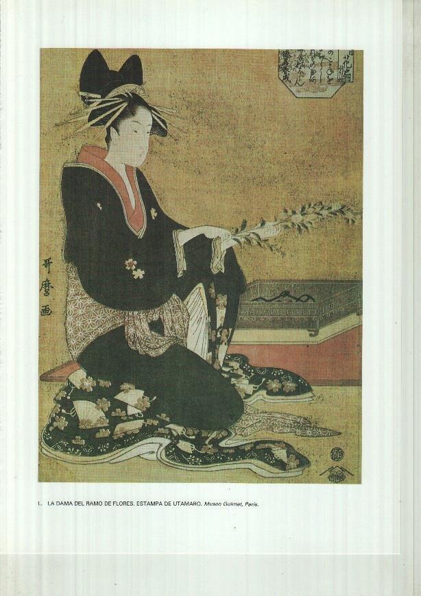 Japon el imperio del sol naciente lamina 50: La dama del ramo de flores, estampa de utamaro