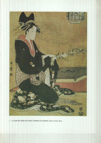 Japon el imperio del sol naciente lamina 50: La dama del ramo de flores, estampa de utamaro