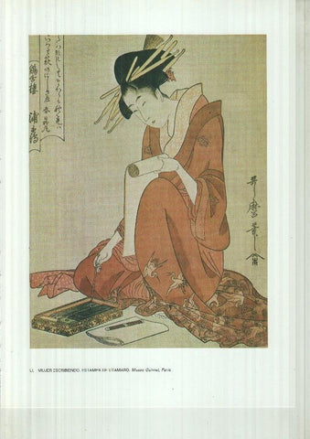 Japon el imperio del sol naciente lamina 51: Mujer escribiendo, estampa de Utamaro