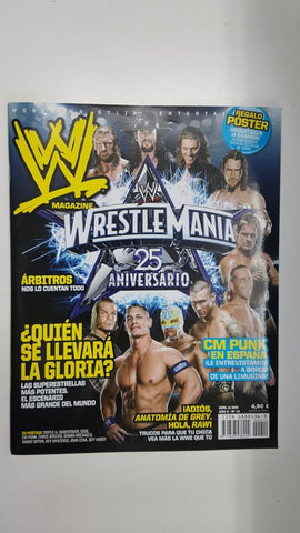 Revista lucha libre: WWE Magazine año II num 14, abril 2009. Wrestlemania 25 aniversario. Poster sobre la senda de Deadman
