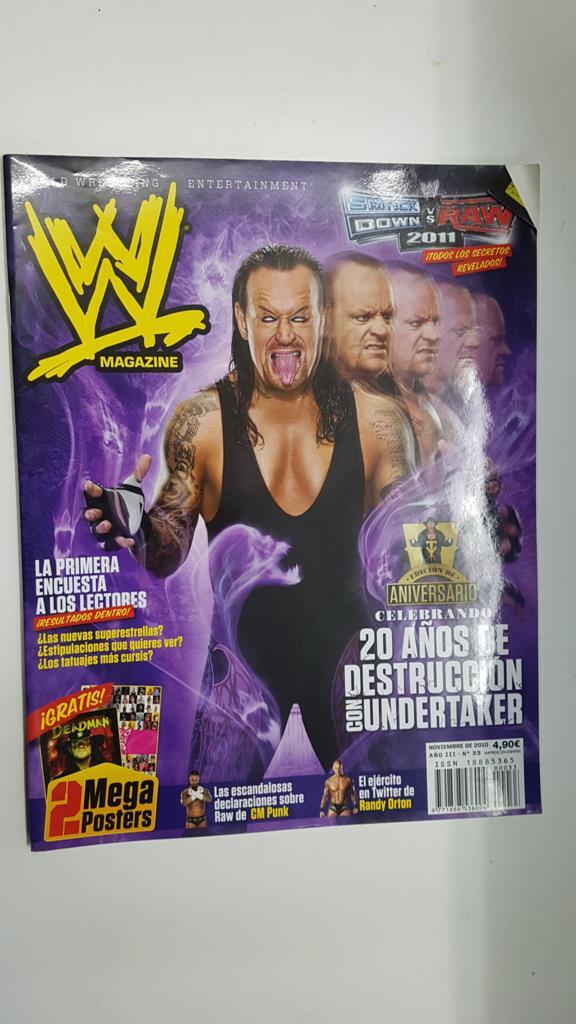 Revista lucha libre: WWE Magazine año III num 33, noviembre 2010 (NO INCLUYE EL POSTER). Celebrando 20 años de destruccion con Undertaker