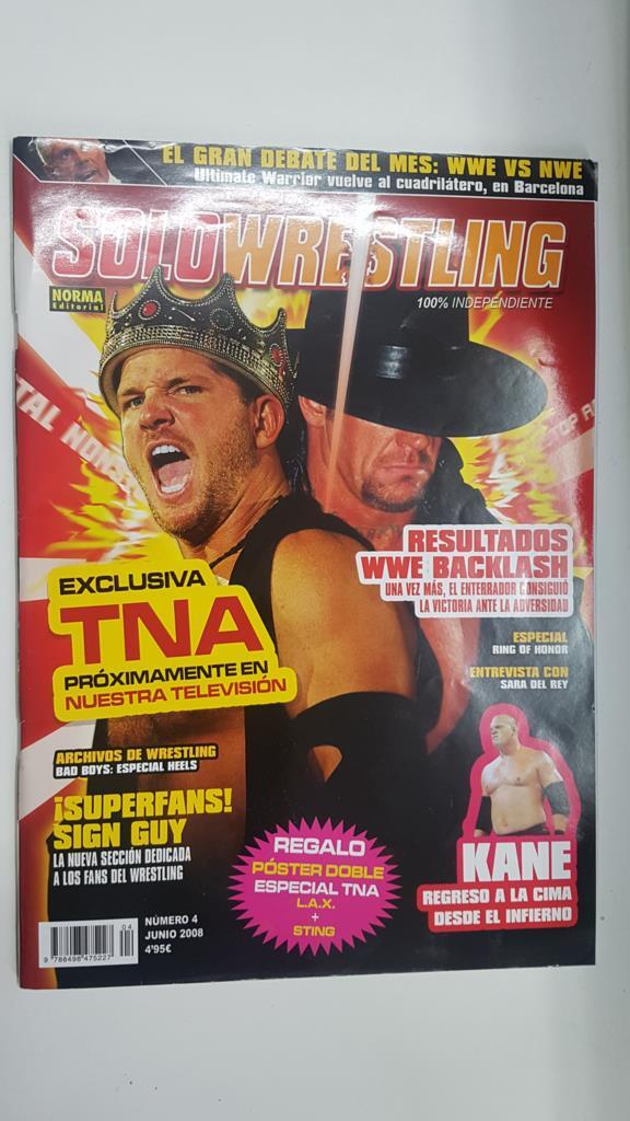 Revista lucha libre: Solowrestling numero 4, junio 2008. Regalo poster Especial TNA L.A.X. + Sting. Resultados WWE Blacklash, Entrevista con Sara del Rey